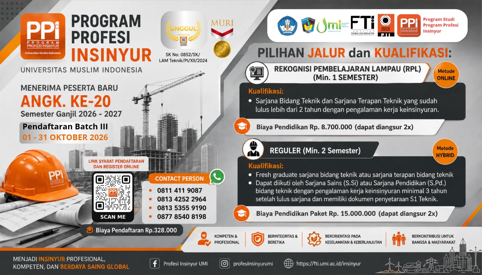 Perpanjangan Penerimaan Mahasiswa Baru Moda/Jalur Reguler dan Moda Rekognisi Pembelajaran Lampau (RPL) Angkatan ke-20 Semester Ganjil 2026/2027